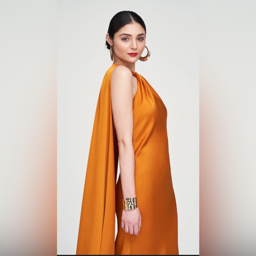 NEW Halston Heritage Satin Reta Cape Maxi Dress Gown Sz 2 - Picture 11 of 11